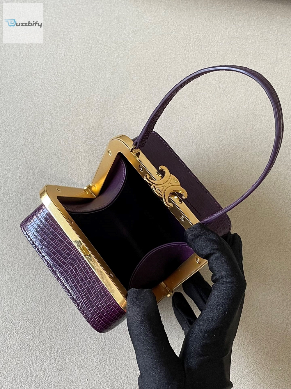 Celine Triomphe Minaudiere In Lizard Violet For Women 4In10cm