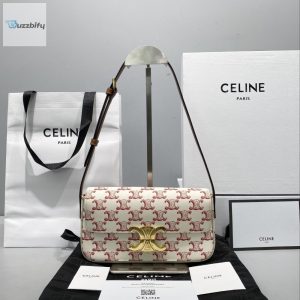 Celine Triomphe Shoulder Bag In Triomphe Canvas  Red For Women 8In20cm 194142Cuz.27Ed