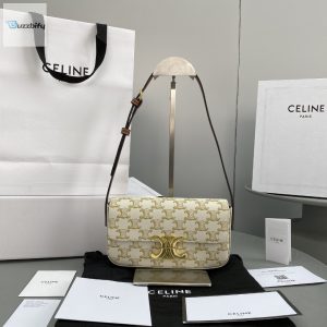 Celine Triomphe Shoulder Bag In Triomphe Canvas White For Women 8In20cm 194142Cuz.01Bc