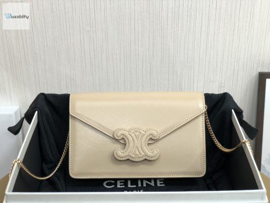 Celine Wallet On Chain Triomphe Beige For Women 7In19cm