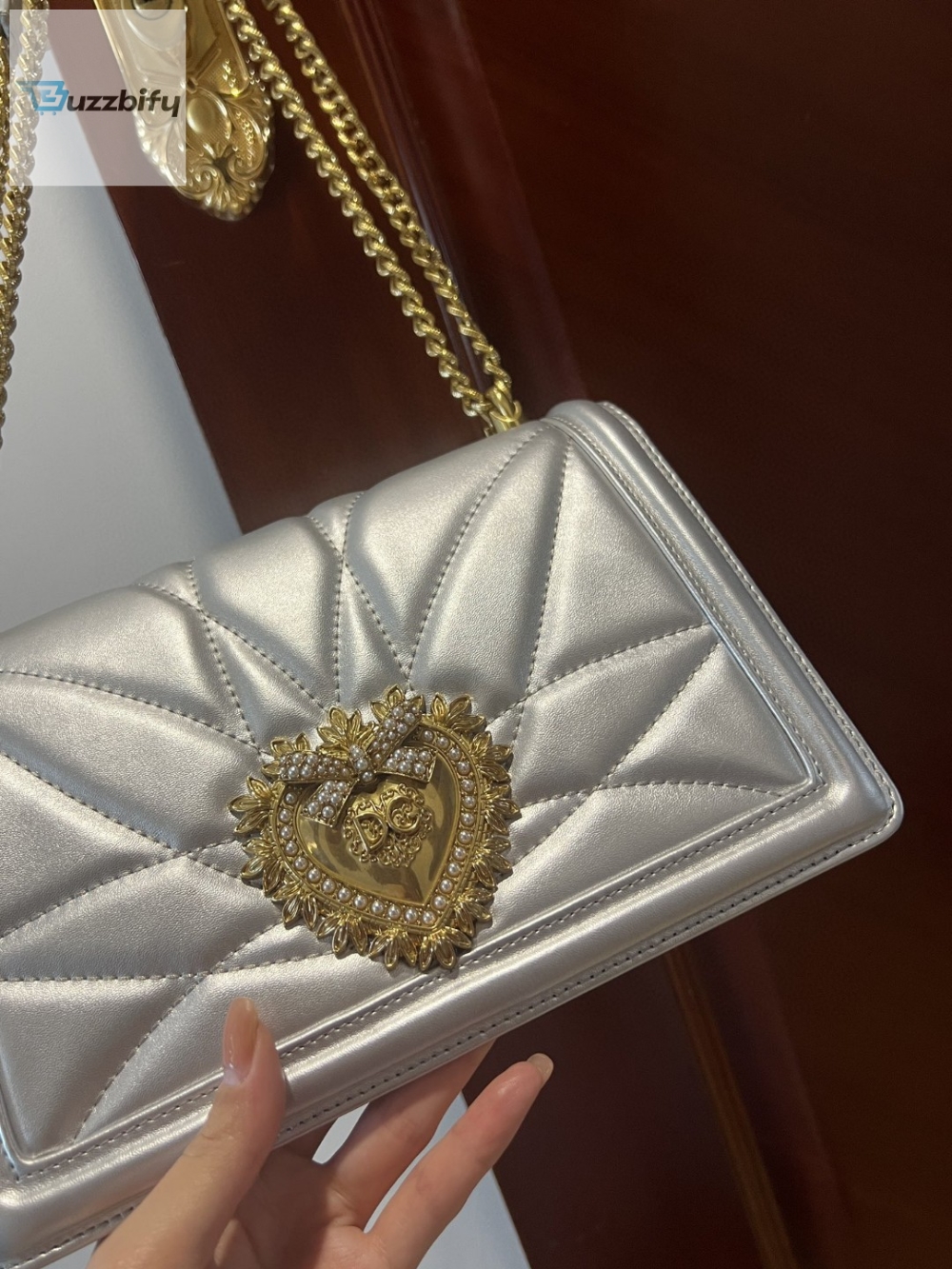 Dolce Gabbana Large Devotion Bag In Quilted Nappa Silver For Women 10In26cm Dg