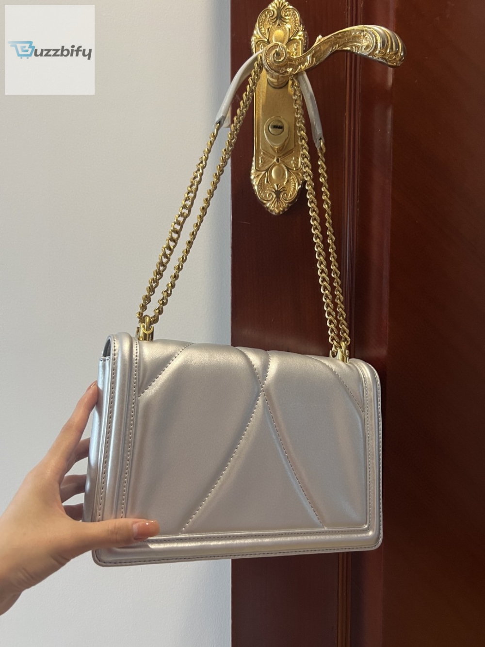 Dolce Gabbana Large Devotion Bag In Quilted Nappa Silver For Women 10In26cm Dg