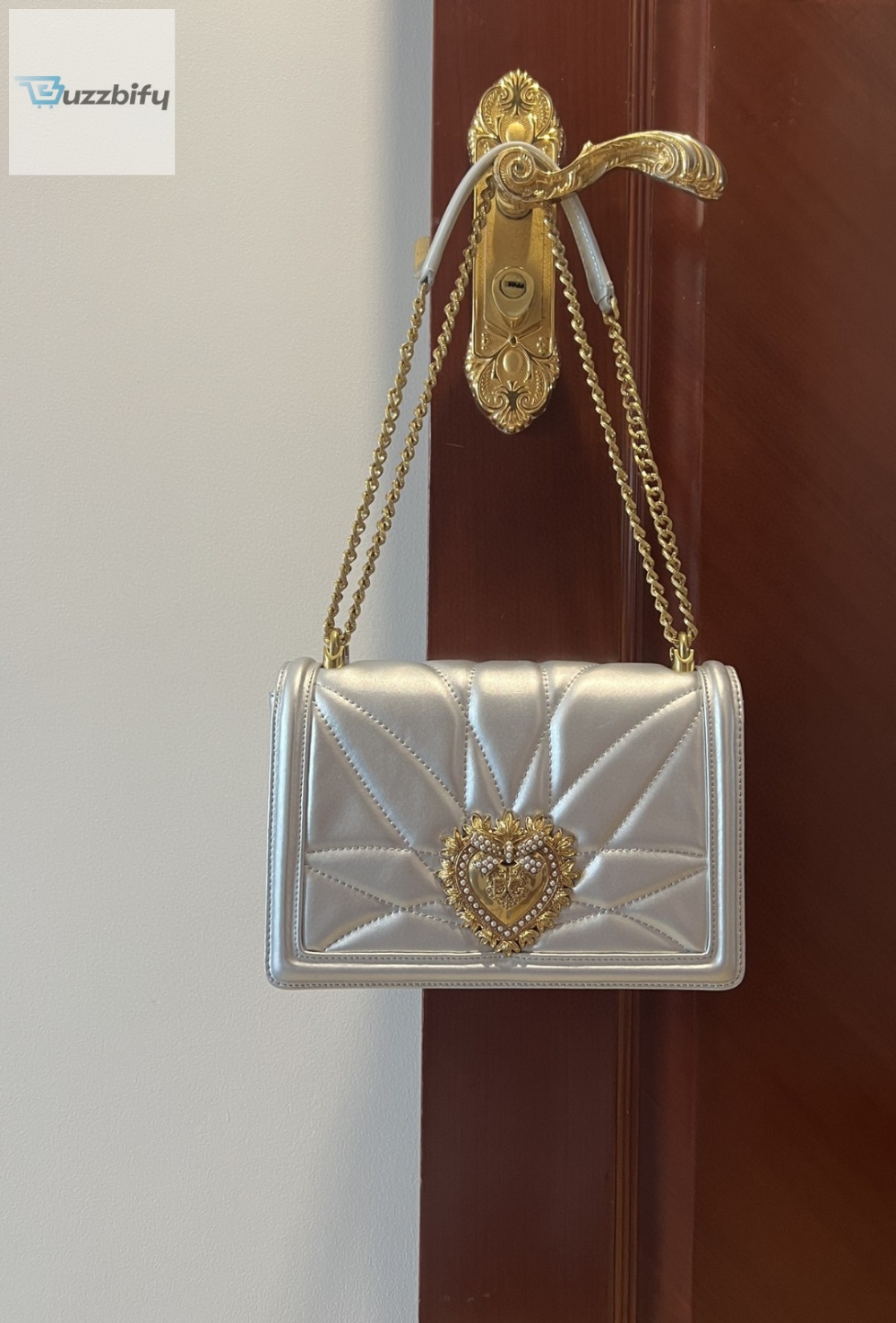 Dolce Gabbana Large Devotion Bag In Quilted Nappa Silver For Women 10In26cm Dg