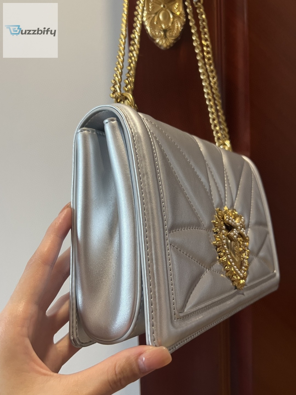 Dolce Gabbana Large Devotion Bag In Quilted Nappa Silver For Women 10In26cm Dg