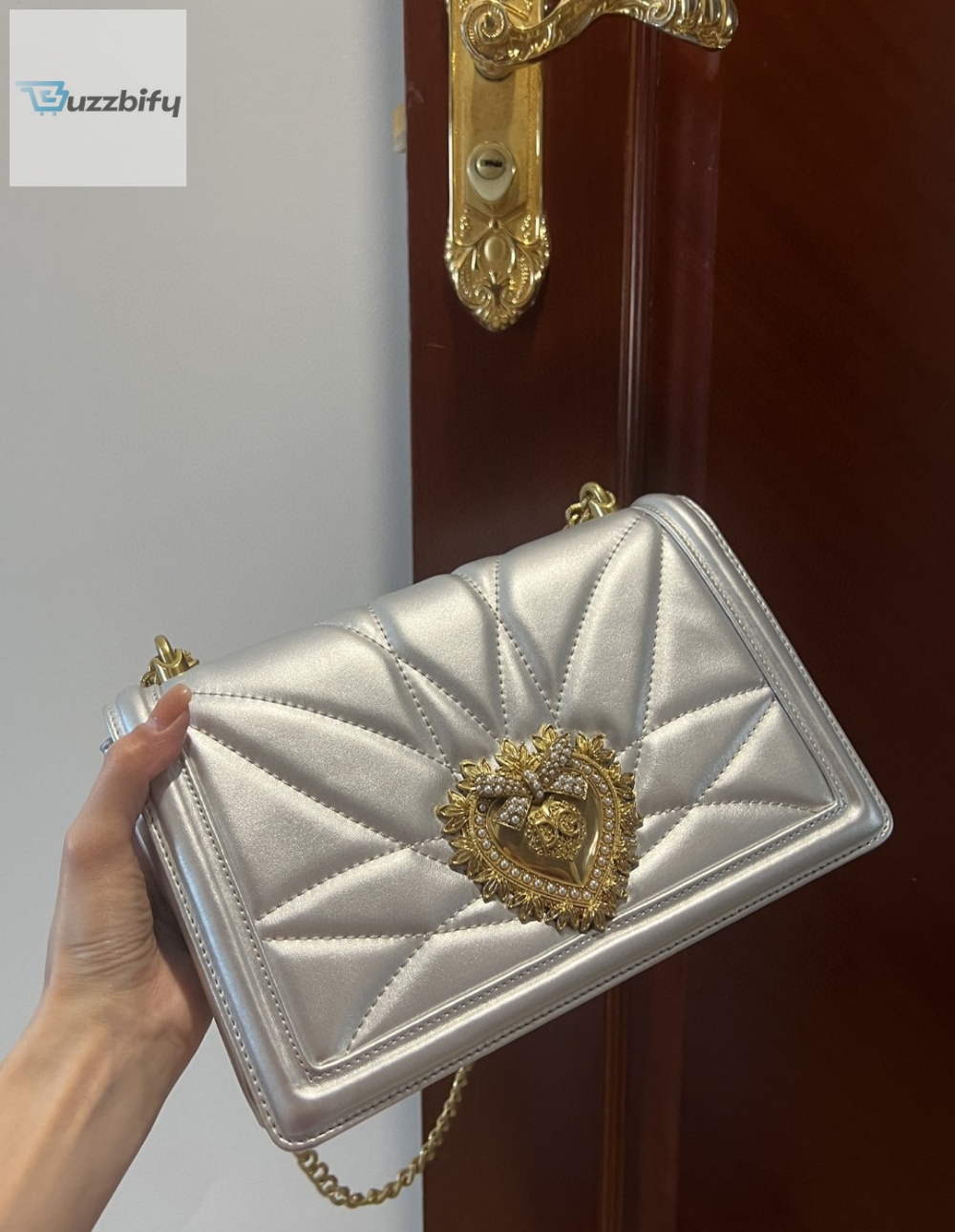 Dolce Gabbana Large Devotion Bag In Quilted Nappa Silver For Women 10In26cm Dg