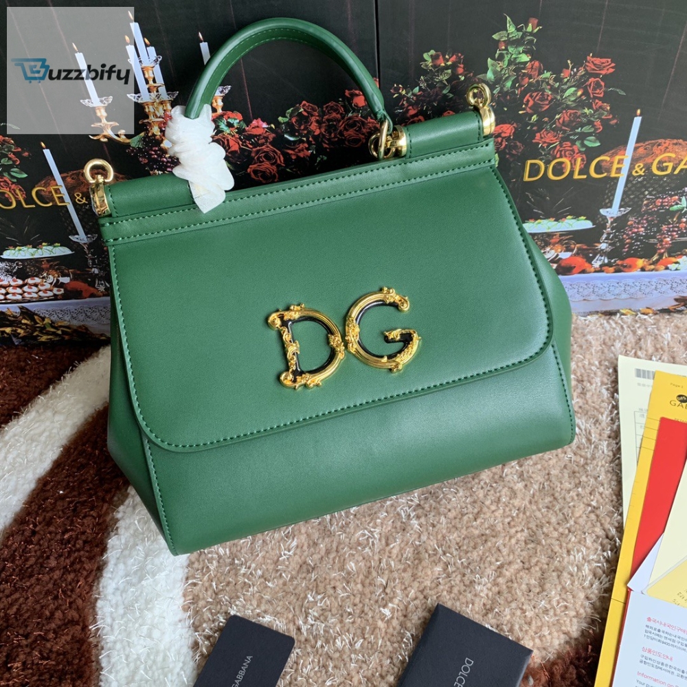 Dolce Gabbana Medium Dg Handbag In Dauphine Green For Women 10.2In26cm Dg