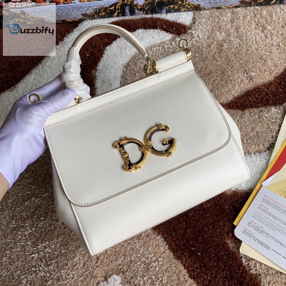 Dolce Gabbana Medium Dg Handbag In Dauphine White For Women 10.2In26cm Dg