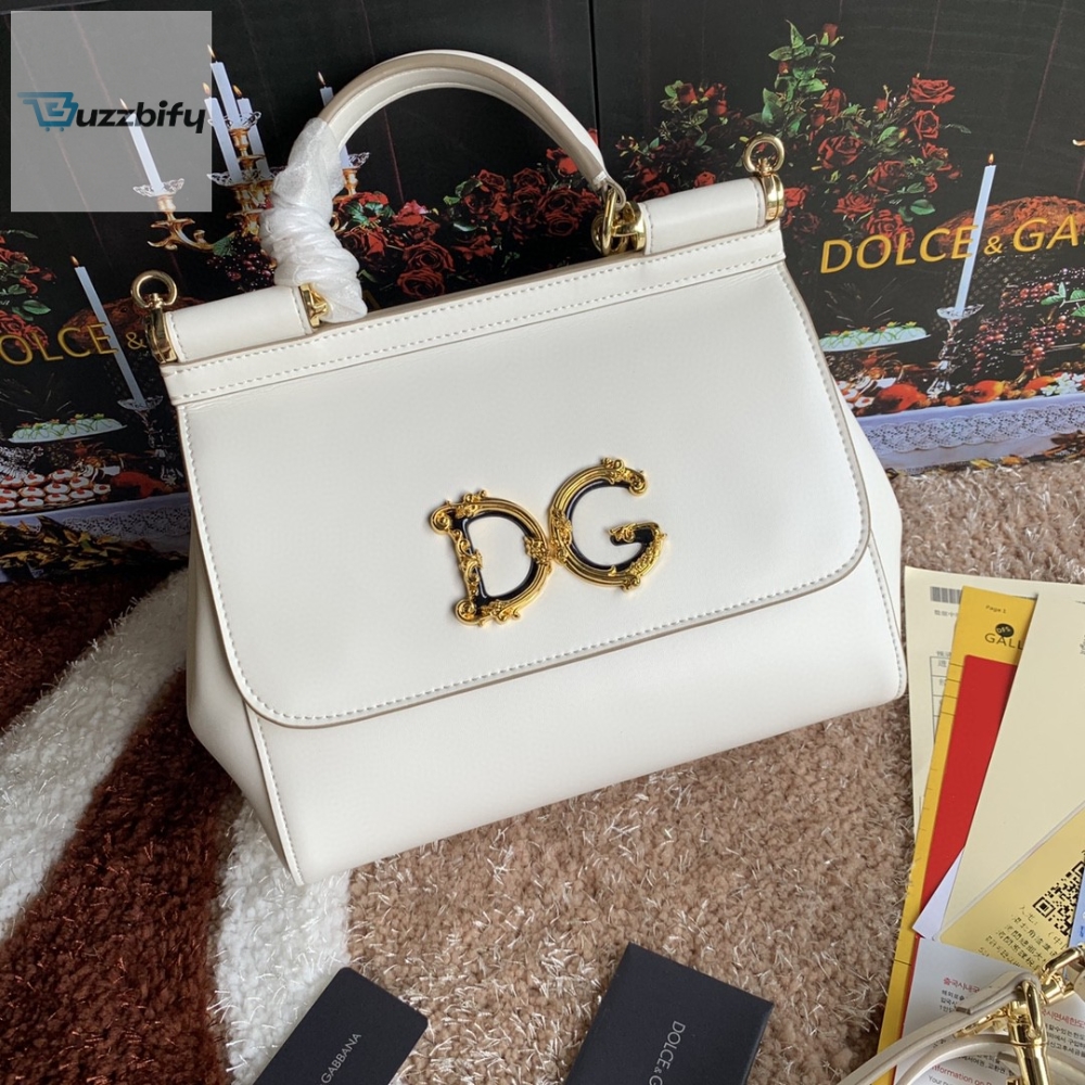 Dolce Gabbana Medium Dg Handbag In Dauphine White For Women 10.2In26cm Dg