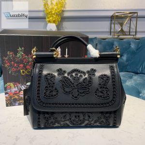 Dolce  Gabbana Medium Sicily Soft Bag In Embroidered Black For Women 10.2In26cm Dg