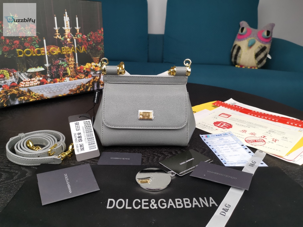 Dolce Gabbana Small Sicily Bag In Dauphine Gray For Women 7.5In19cm Dg