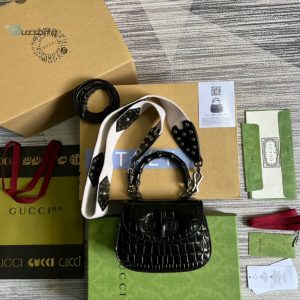 Gucci Bamboo 1947 Crocodile Mini Top Handle Blac Red For Women Womens Bags 6.7In17cm Gg