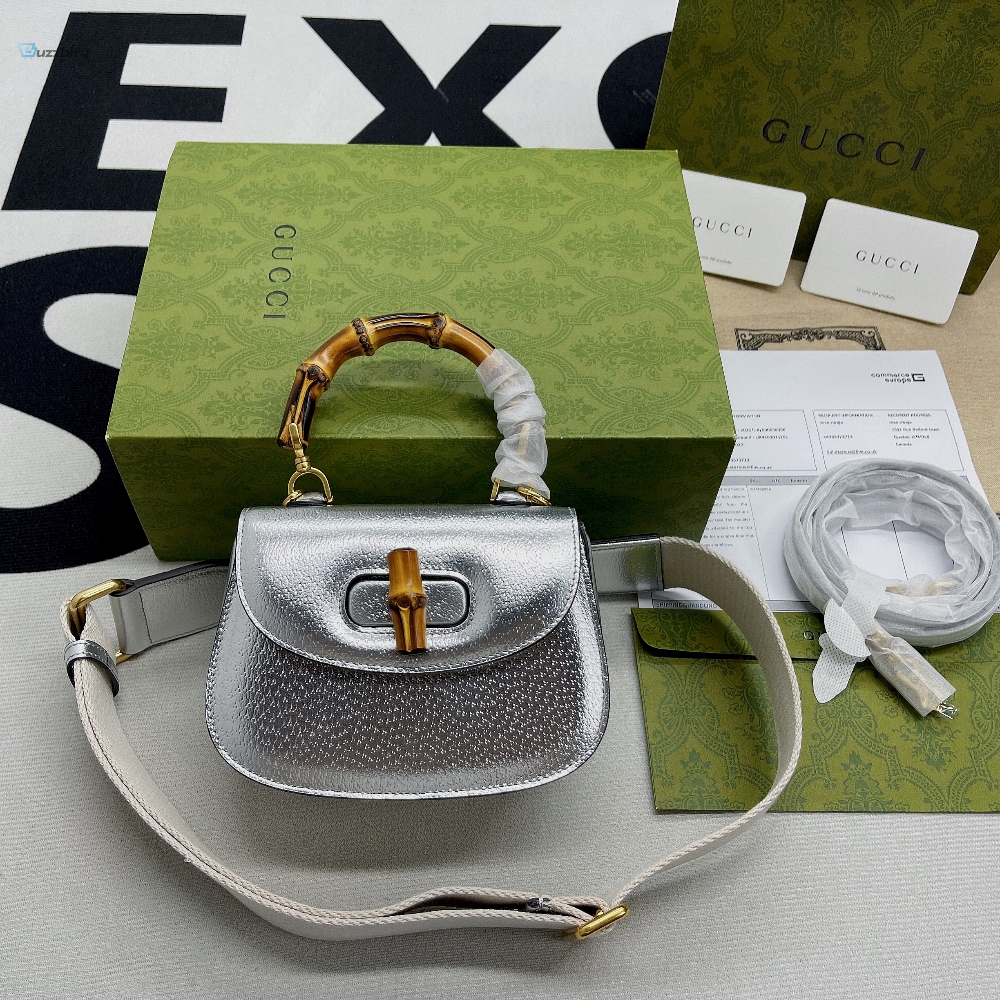 Gucci Bamboo 1947 Mini Top Handle Bag Silver For Women Womens Bags 6.7In17cm Gg