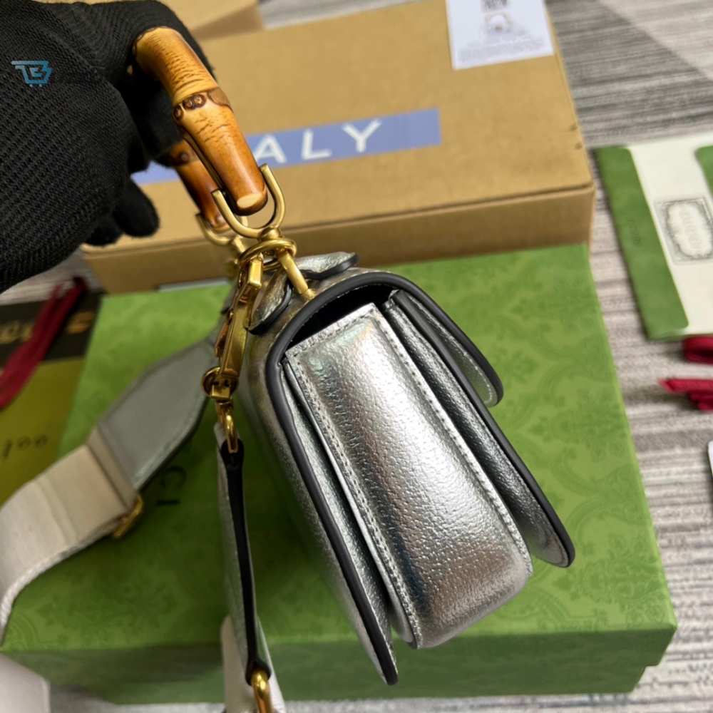 Gucci Bamboo 1947 Mini Top Handle Bag Silver For Women Womens Bags 6.7In17cm Gg