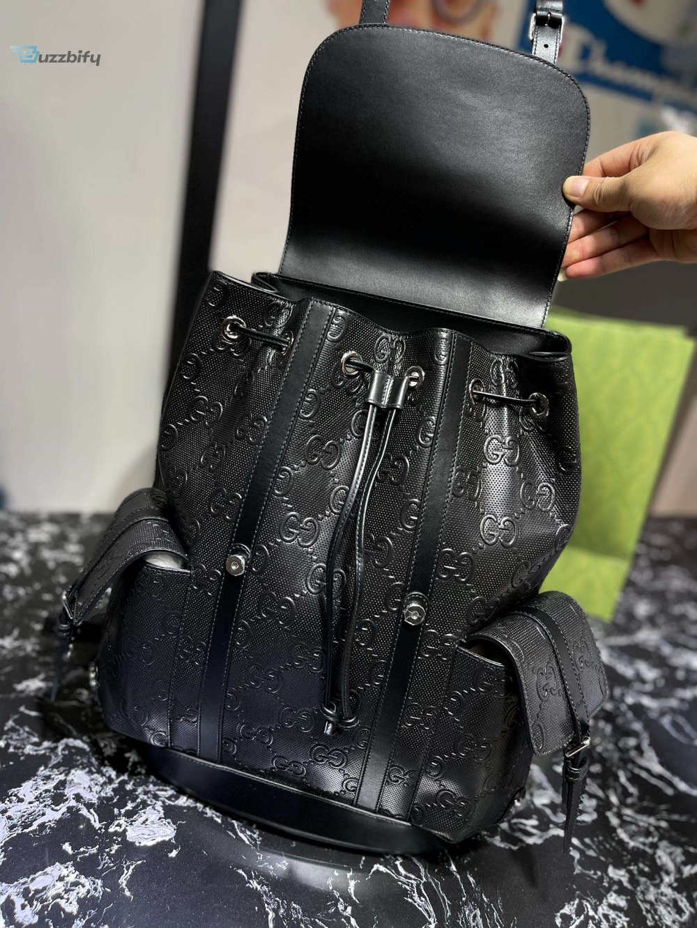 Gucci Embossed Backpack Gg Black For Men 41Cm 16.1In 625770 1W3bn 1000