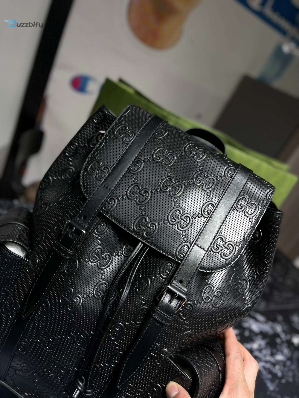 Gucci Embossed Backpack Gg Black For Men 41Cm 16.1In 625770 1W3bn 1000