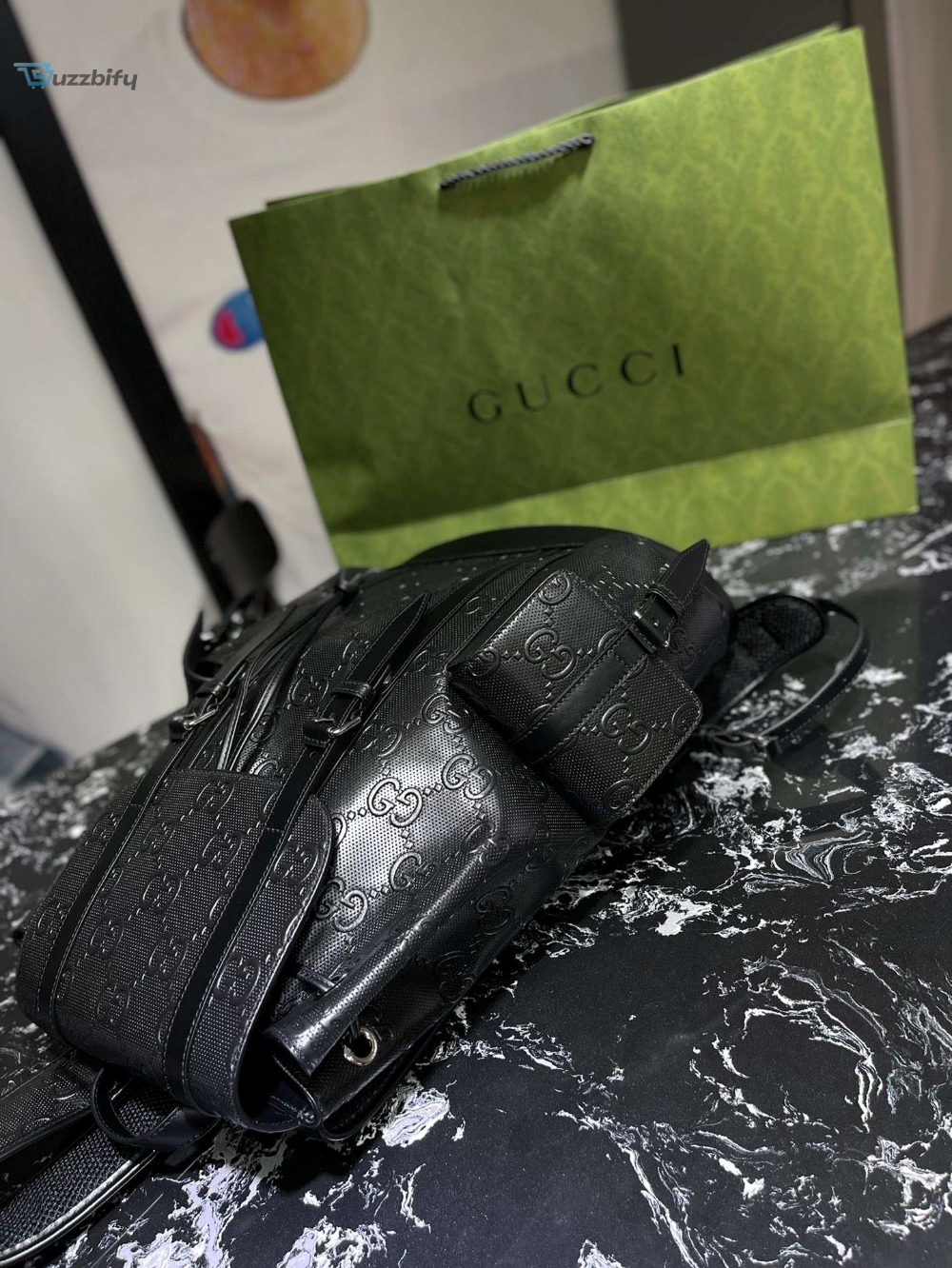 Gucci Embossed Backpack Gg Black For Men 41Cm 16.1In 625770 1W3bn 1000