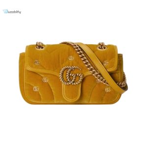 Gucci Gg Marmont Mini Drak Yellow Shoulder Bag 446744 Fack2 7103 8.5 Inches 21.5 Cm