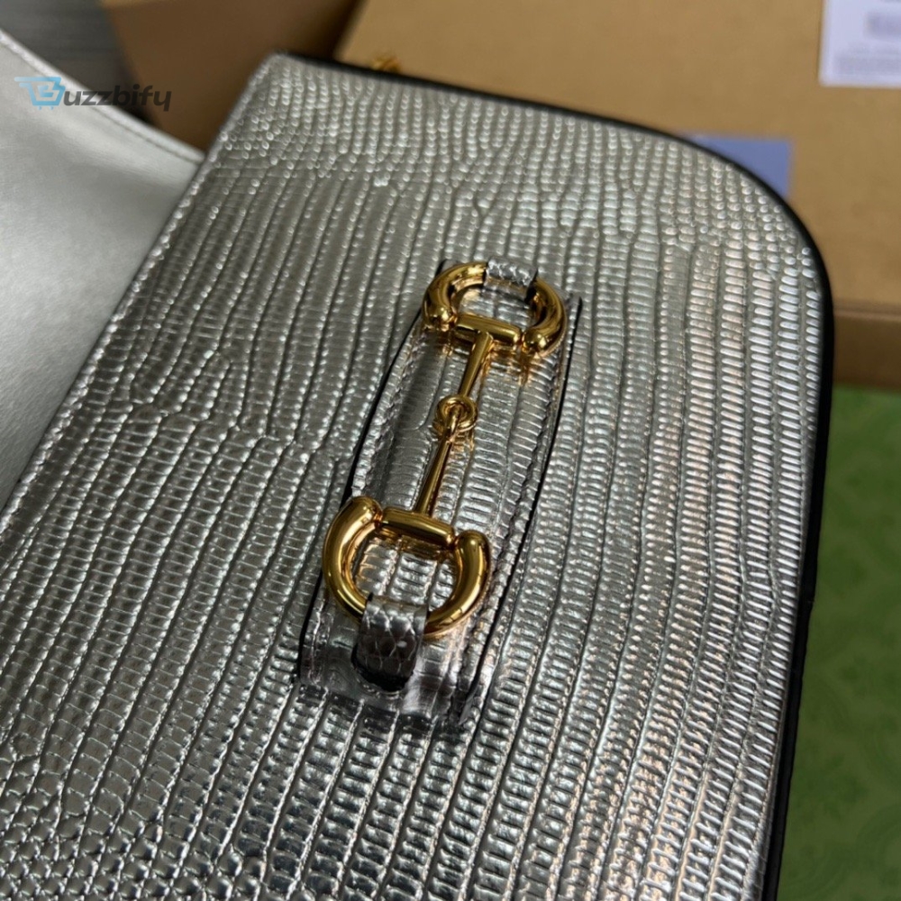 Gucci Horsebit 1955 Lizard Mini Bag Silver For Women Womens Bags 8In20cm Gg