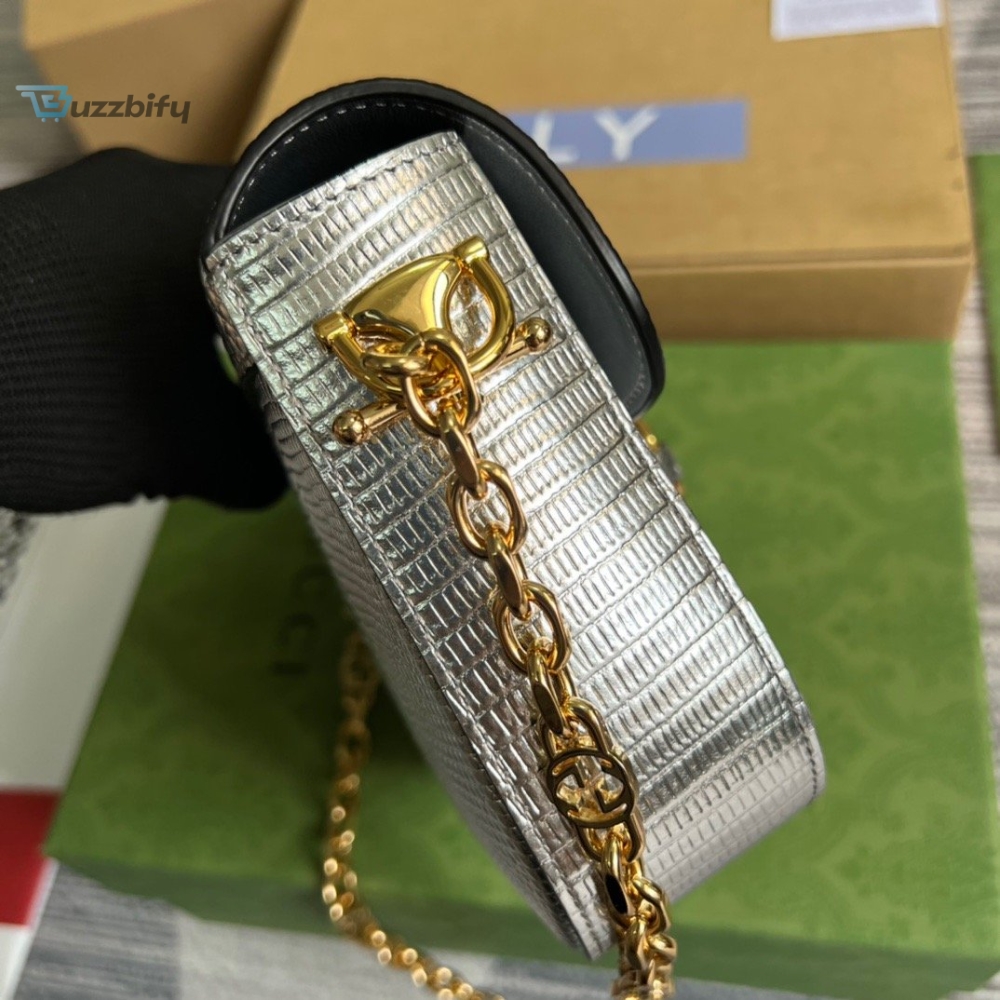 Gucci Horsebit 1955 Lizard Mini Bag Silver For Women Womens Bags 8In20cm Gg