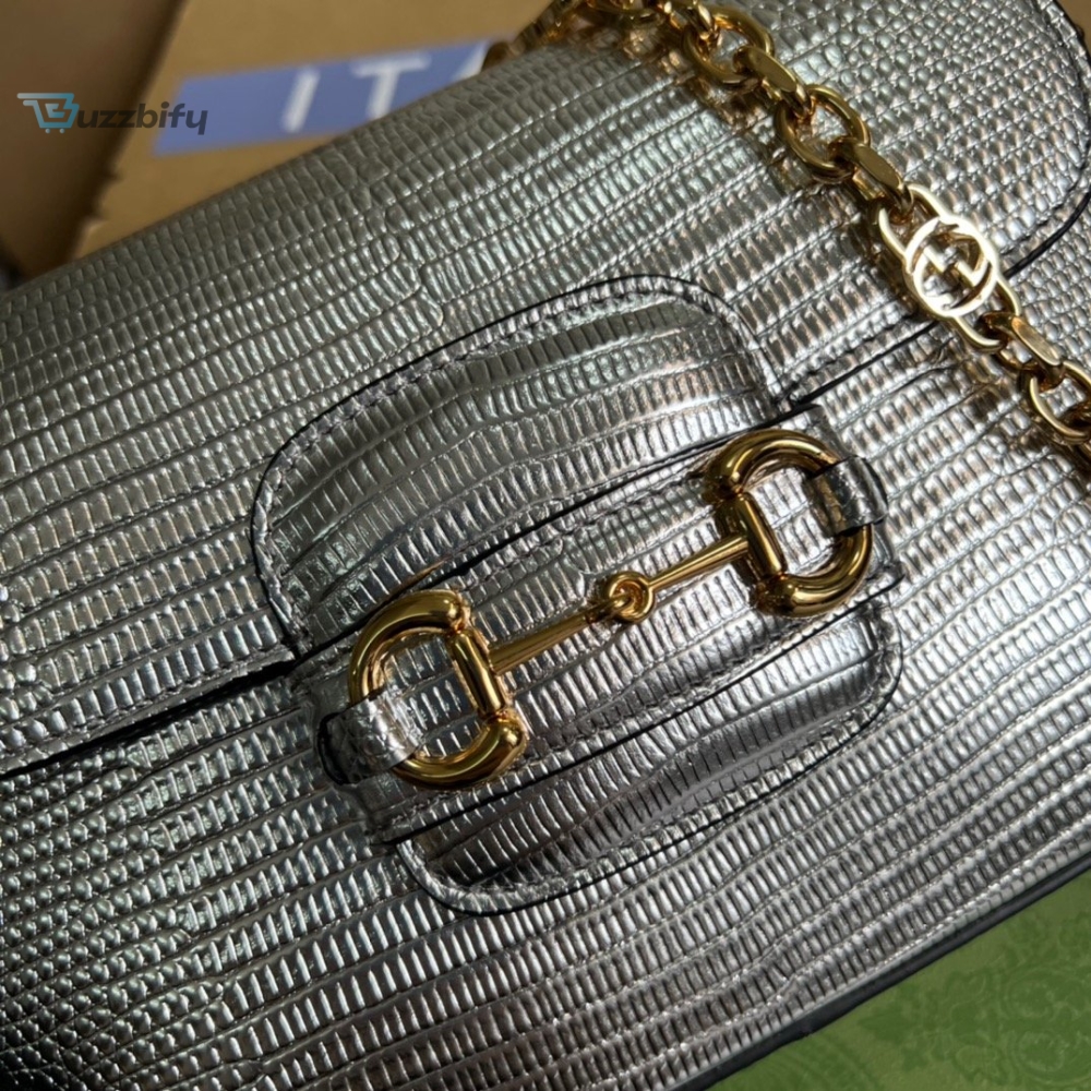 Gucci Horsebit 1955 Lizard Mini Bag Silver For Women Womens Bags 8In20cm Gg