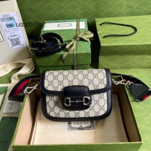 Gucci Horsebit 1955 Gg Mini Bag Beige And Blue Supreme Canvas For Women 8In20cm 658574 96Iwn 4076