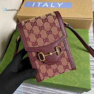 Gucci Horsebit 1955 Mini Bag Beige And Burgundy Gg Supreme Canvas For Women  6.7In17cm Gg 625615F6b3g9865