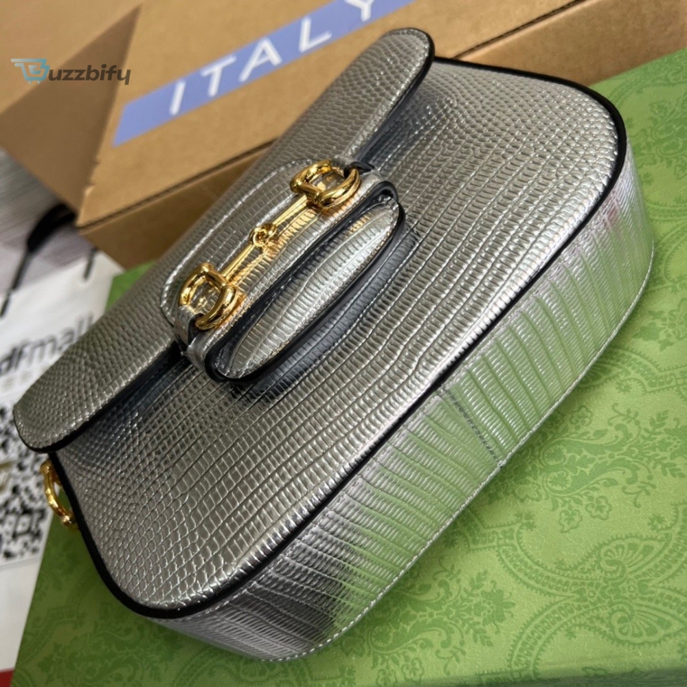 Gucci Horsebit 1955 Lizard Mini Bag Silver For Women Womens Bags 8In20cm Gg