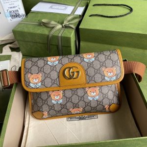 Gucci Ophidia Belt Bag Beige And Orange Gg Supreme Canvas For Women  8.7In22cm Gg