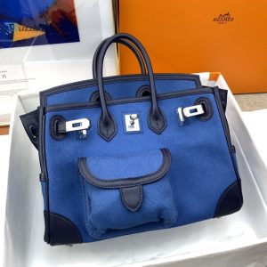 Hermes Birkin Cargo 25 Blue Silver Toned Hardware Bag For Women Womens Handbags Shoulder Bags 9.8In25cm