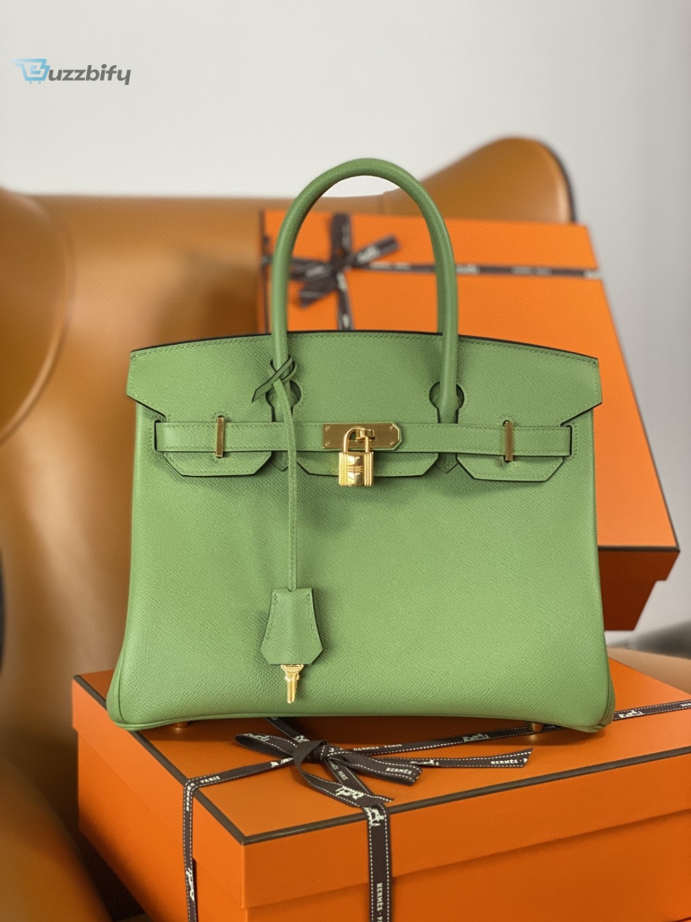 Hermes Birkin Nata Swift Green For Women Gold Toned Hardware 11.8In30cm