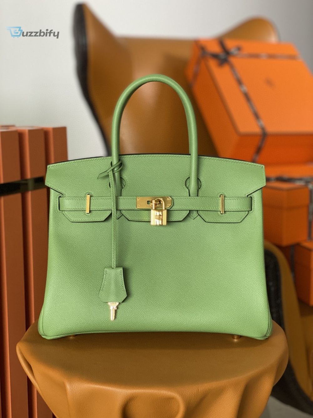 Hermes Birkin Nata Swift Green For Women Gold Toned Hardware 11.8In30cm