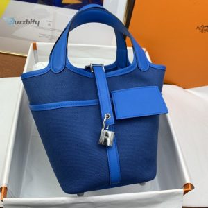 Hermes Cargo Picotin Lock 18 Blue Silver Toned Hardware Bag For Women Womens Handbags Shoulder Bags 7.1In18cm