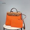 Hermes Herbag Zip Bag Orange Silver Toned Hardware Bag For Women Womens Handbags Shoulder Bags 12.2In31cm