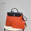 Hermes Herbag Zip Bag Red Silver Toned Hardware Bag For Women Womens Handbags Shoulder Bags 12.2In31cm