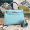 Hermes Kelly 28 Bleu Frida Evercolor Bag With Sliver Toned Harware For Women Womens Handbags Shoulder Bags 11In28cm