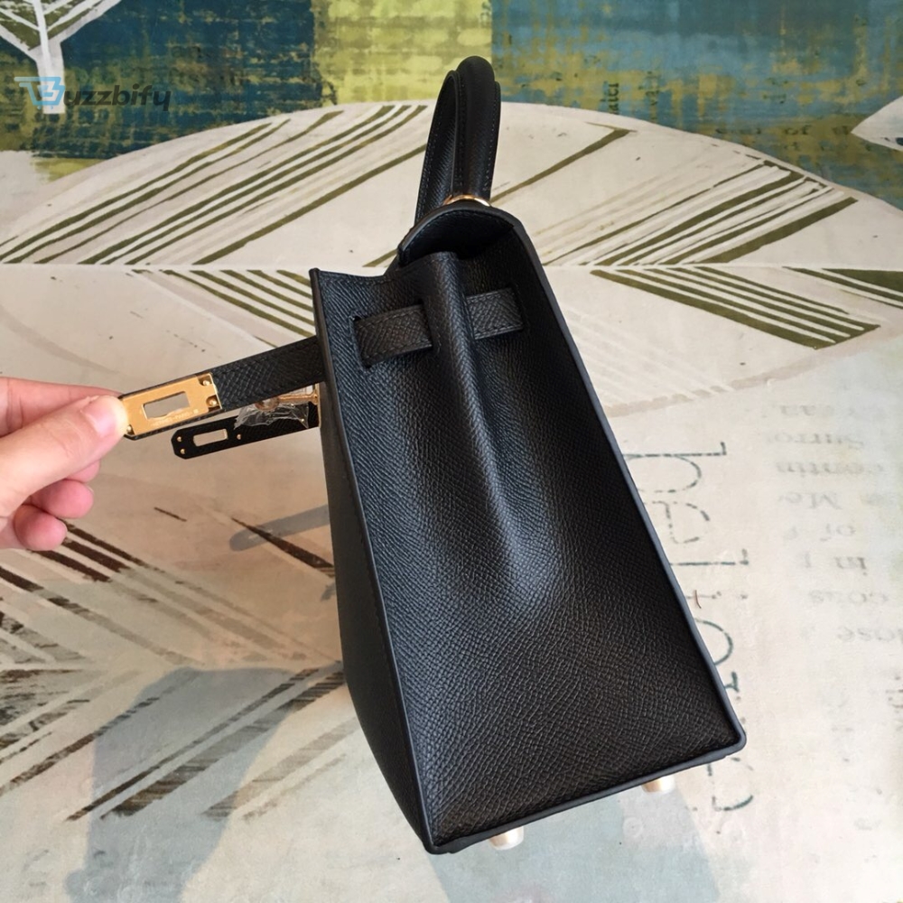 Hermes Kelly Black For Women Gold Toned Hardware 10In25cm