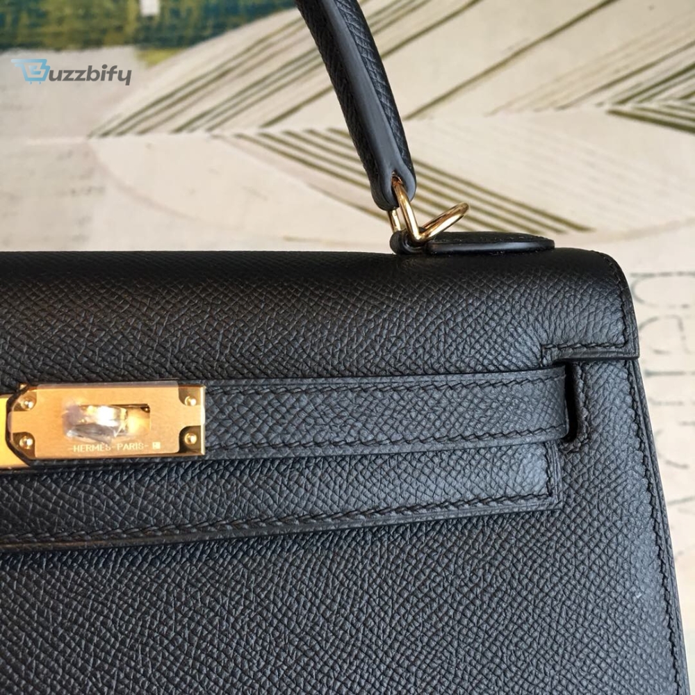 Hermes Kelly Black For Women Gold Toned Hardware 10In25cm