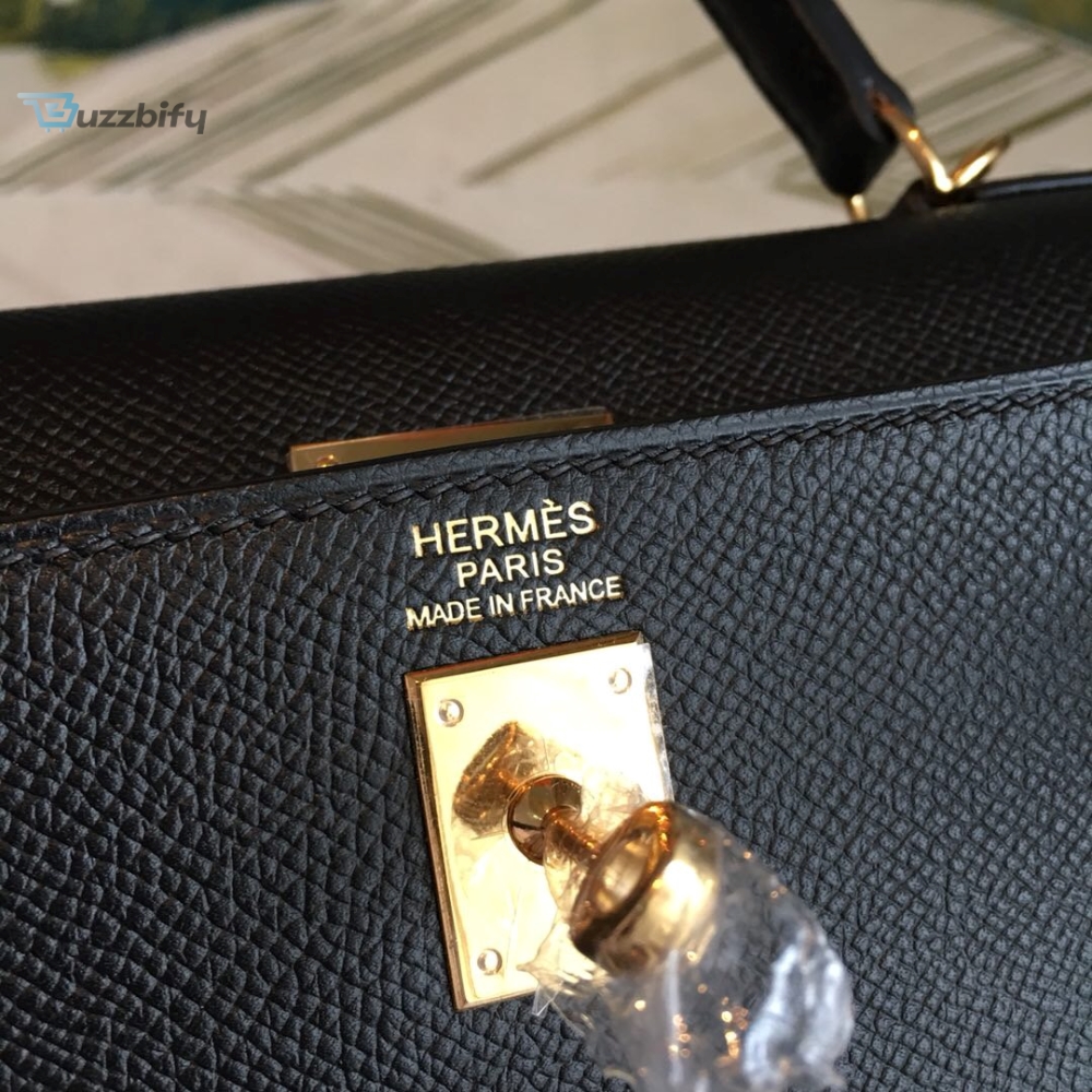 Hermes Kelly Black For Women Gold Toned Hardware 10In25cm