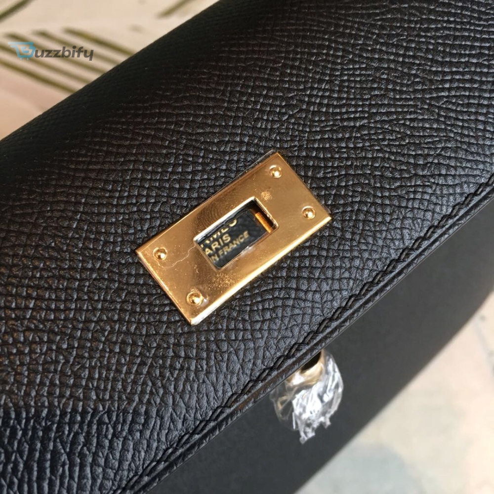 Hermes Kelly Black For Women Gold Toned Hardware 10In25cm