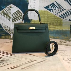 Hermes Kelly Green For Women Gold Toned Hardware 10In25cm