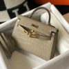 Hermes Mini Kelly 19 Embossed Patent Light Grey Bag With Goldtoned Harware For Women Womens Handbags Shoulder Bags 7.5In19cm